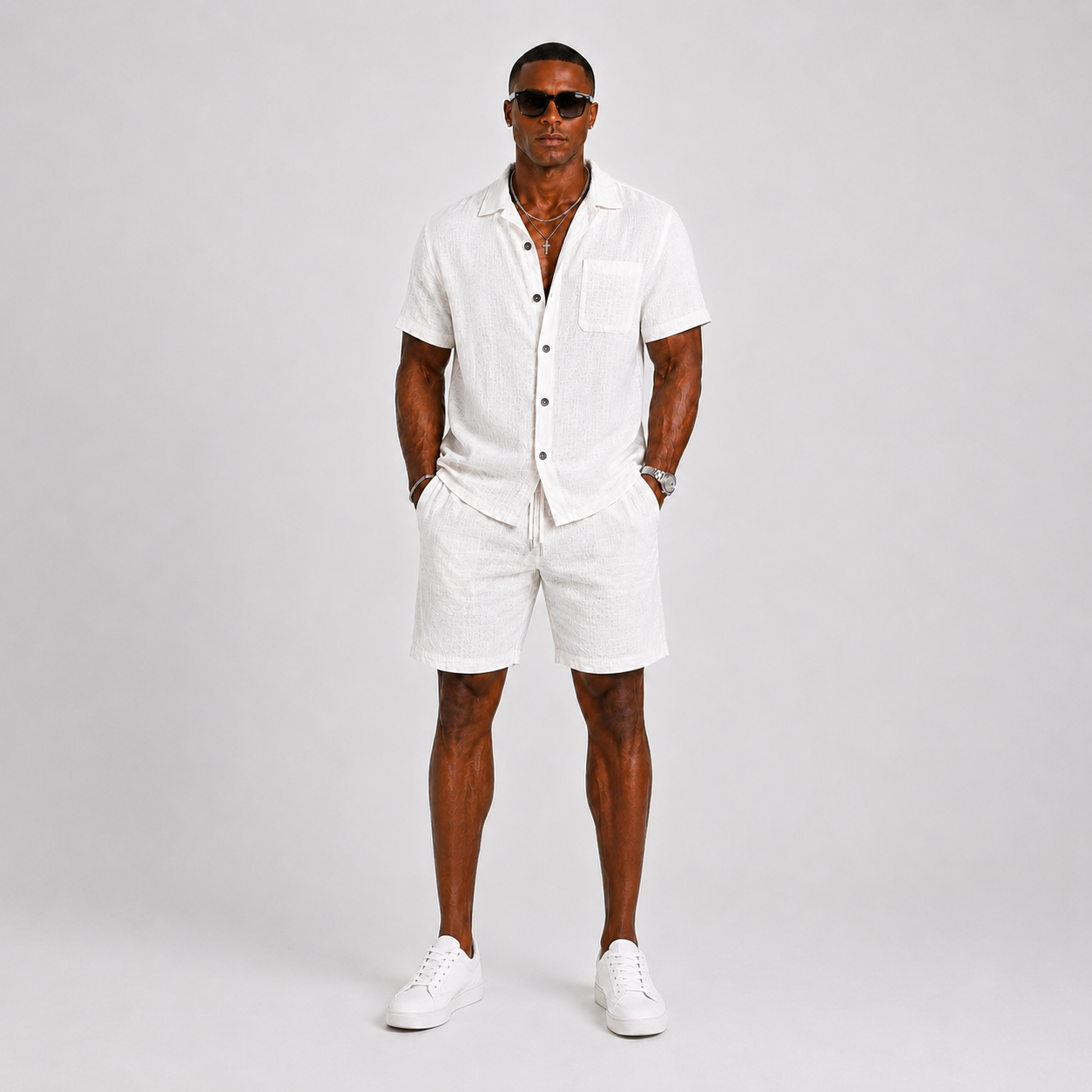 Men's Linen Set – Short-Sleeve Shirt & Shorts Two-Piece Summer Outfit