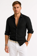 Men's Linen Shirt with Classic Collar – Slim-Fit Breathable Summer Shirt