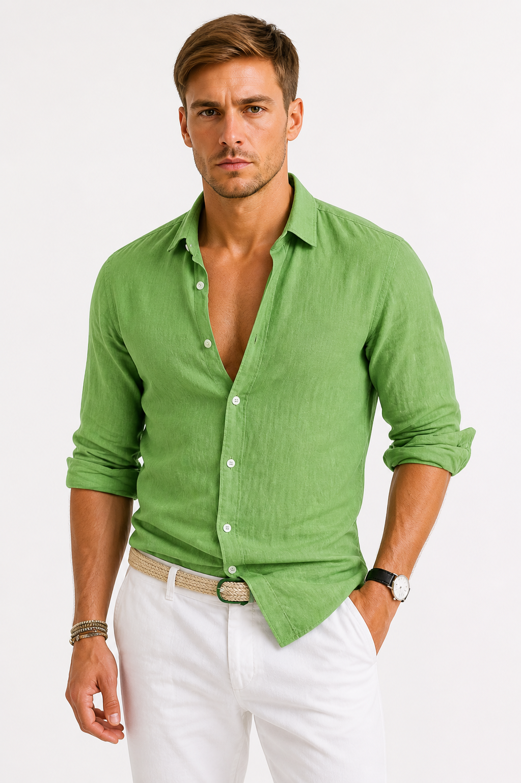 Men's Linen Shirt with Classic Collar – Slim-Fit Breathable Summer Shirt
