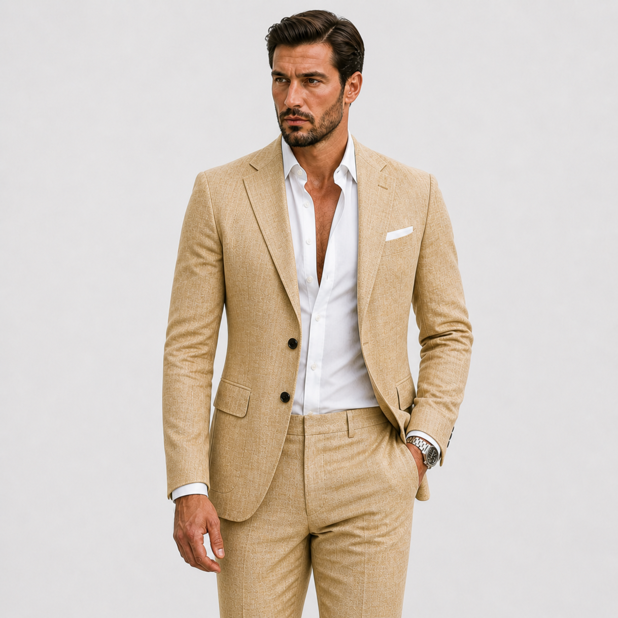 Men's Linen Suit – Slim-Fit Two-Piece Summer Blazer & Trousers