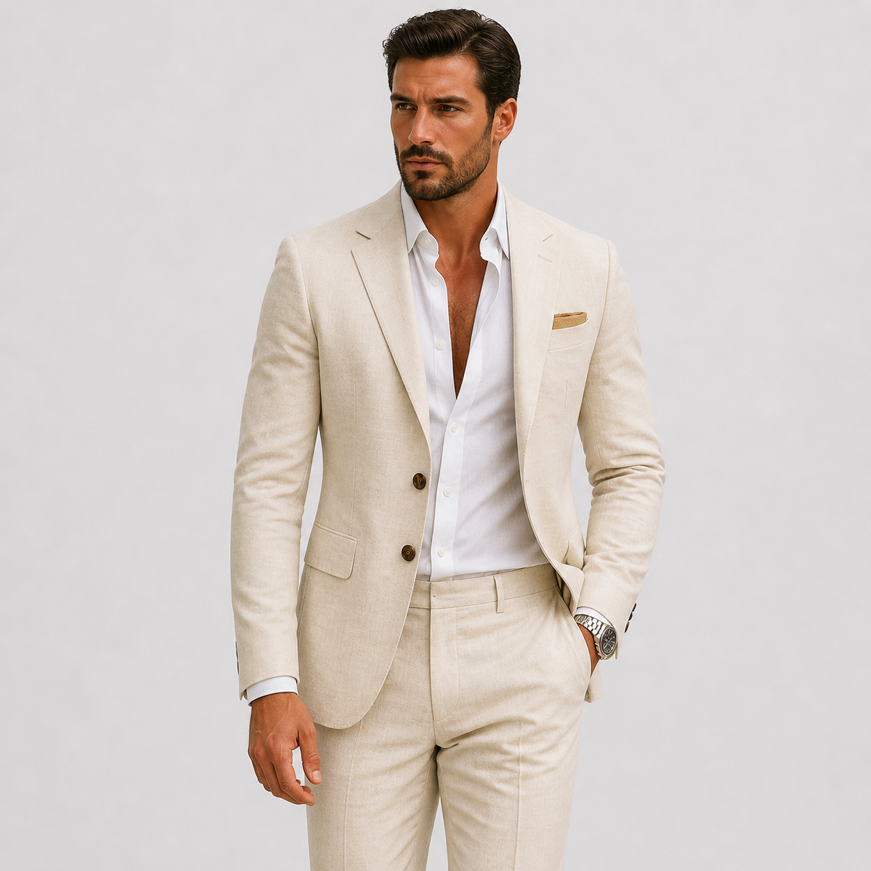Men's Linen Suit – Slim-Fit Two-Piece Summer Blazer & Trousers