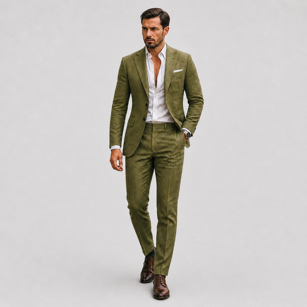 Men's Linen Suit – Slim-Fit Two-Piece Summer Blazer & Trousers
