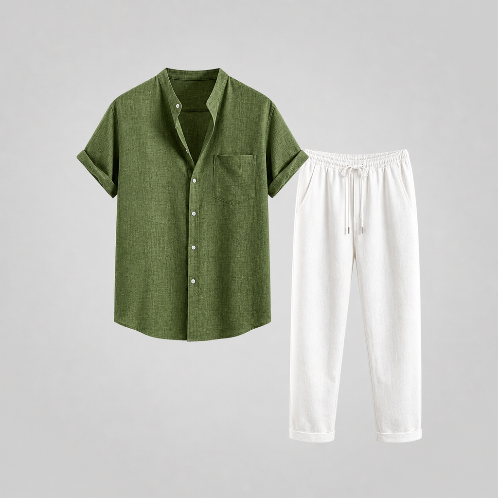 Men's Linen Set – Shirt & Trousers Two-Piece Summer Outfit