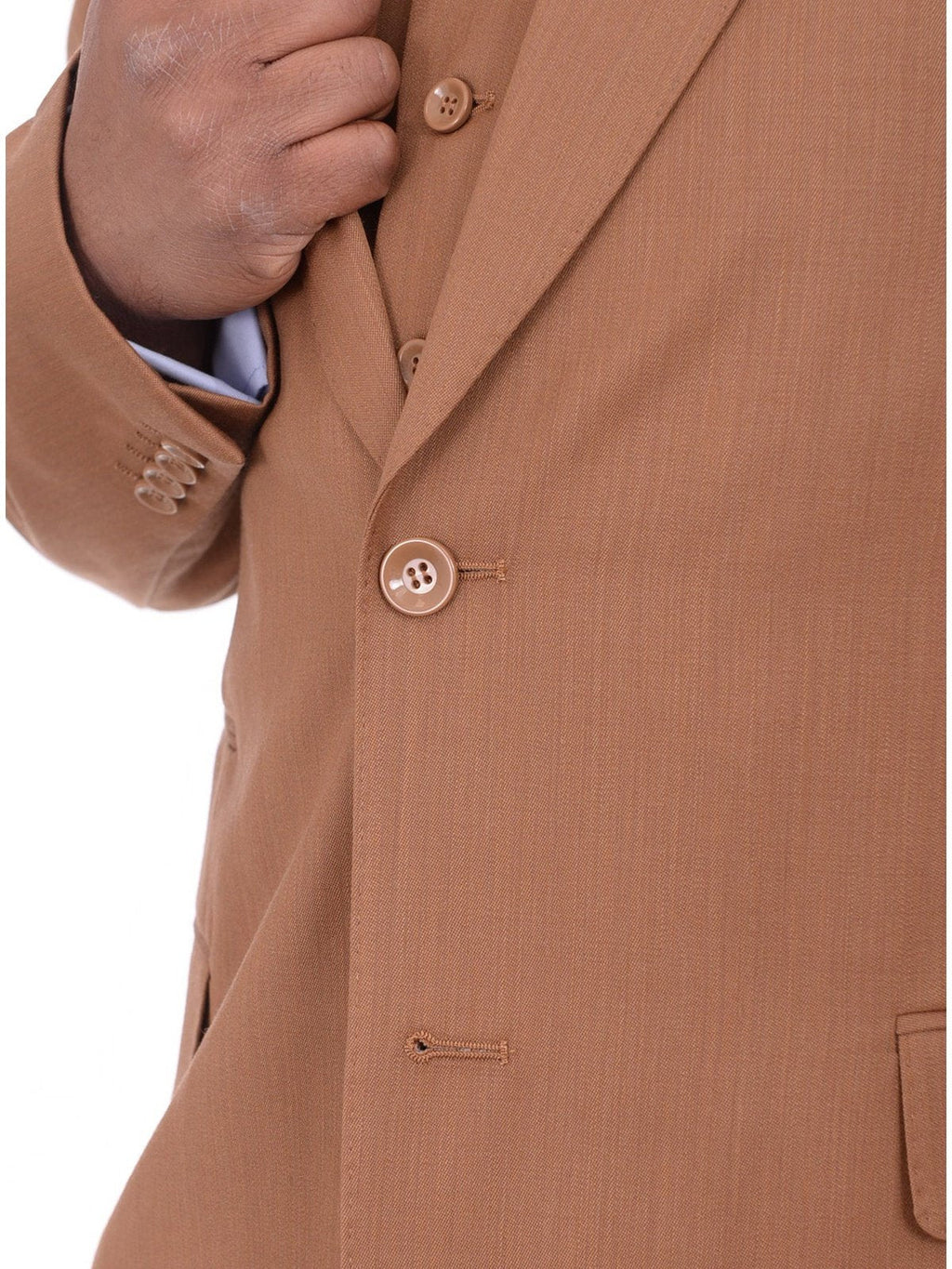 Men's Solid Brown 3-Piece Wool Suit Peak Lapel – view 3