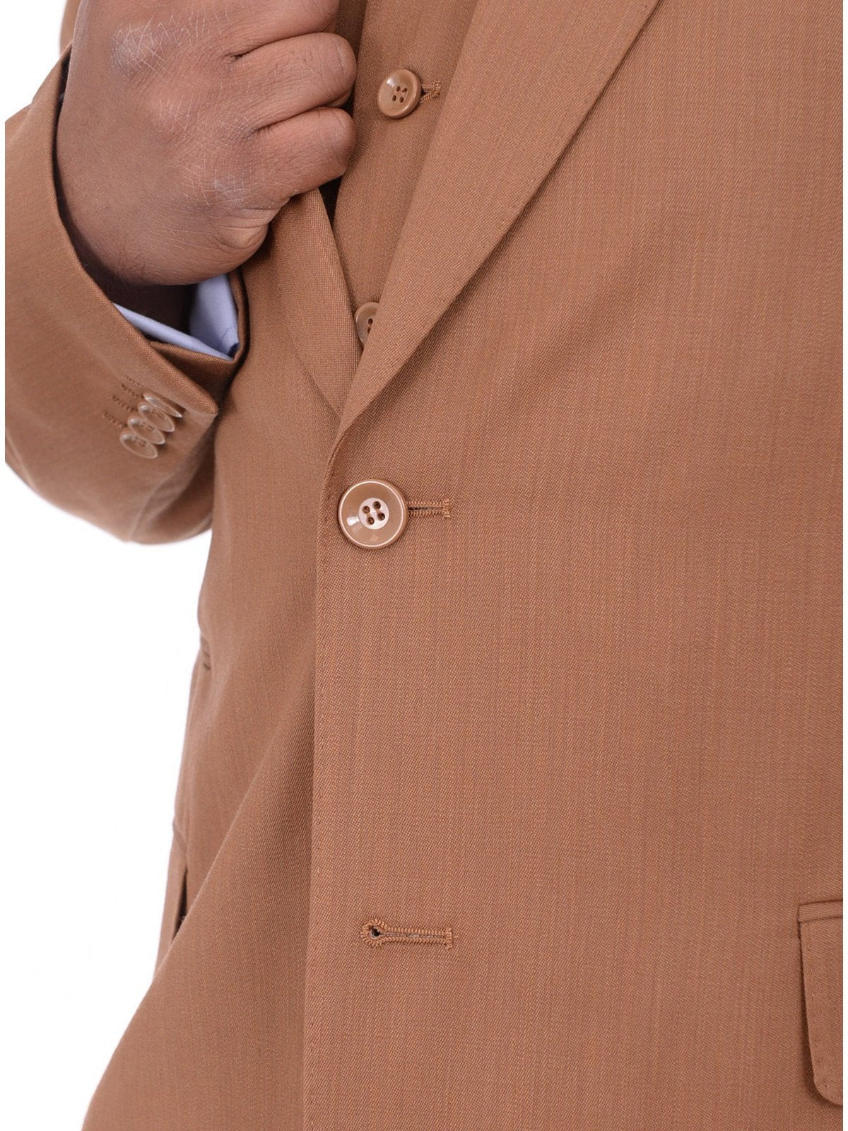 Men's Solid Brown 3-Piece Wool Suit Peak Lapel – view 3