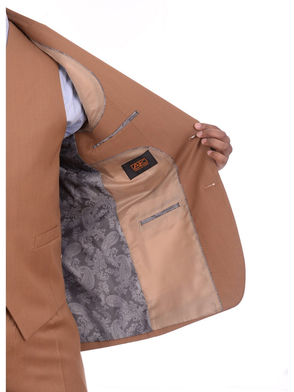 Men's Solid Brown 3-Piece Wool Suit Peak Lapel – view 7