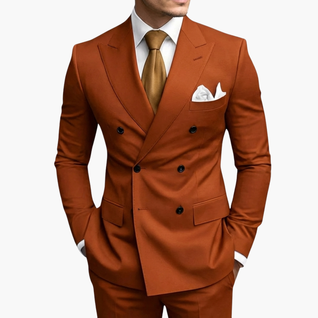 Men's Double-Breasted Suit Set – Tailored Notched-Lapel Blazer & Trousers for Weddings & Business