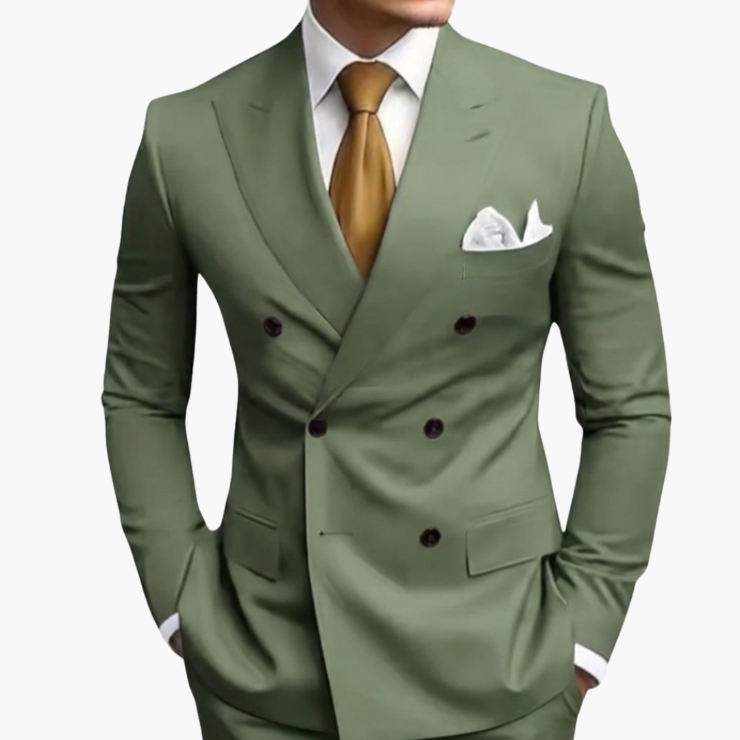 Men's Double-Breasted Suit Set – Tailored Notched-Lapel Blazer & Trousers for Weddings & Business
