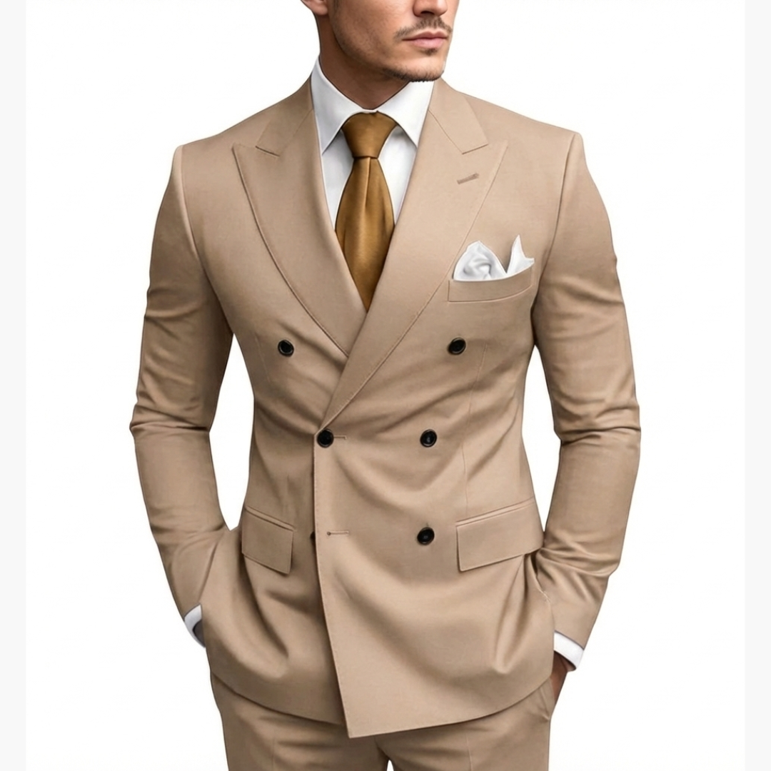Men's Double-Breasted Suit Set – Tailored Notched-Lapel Blazer & Trousers for Weddings & Business