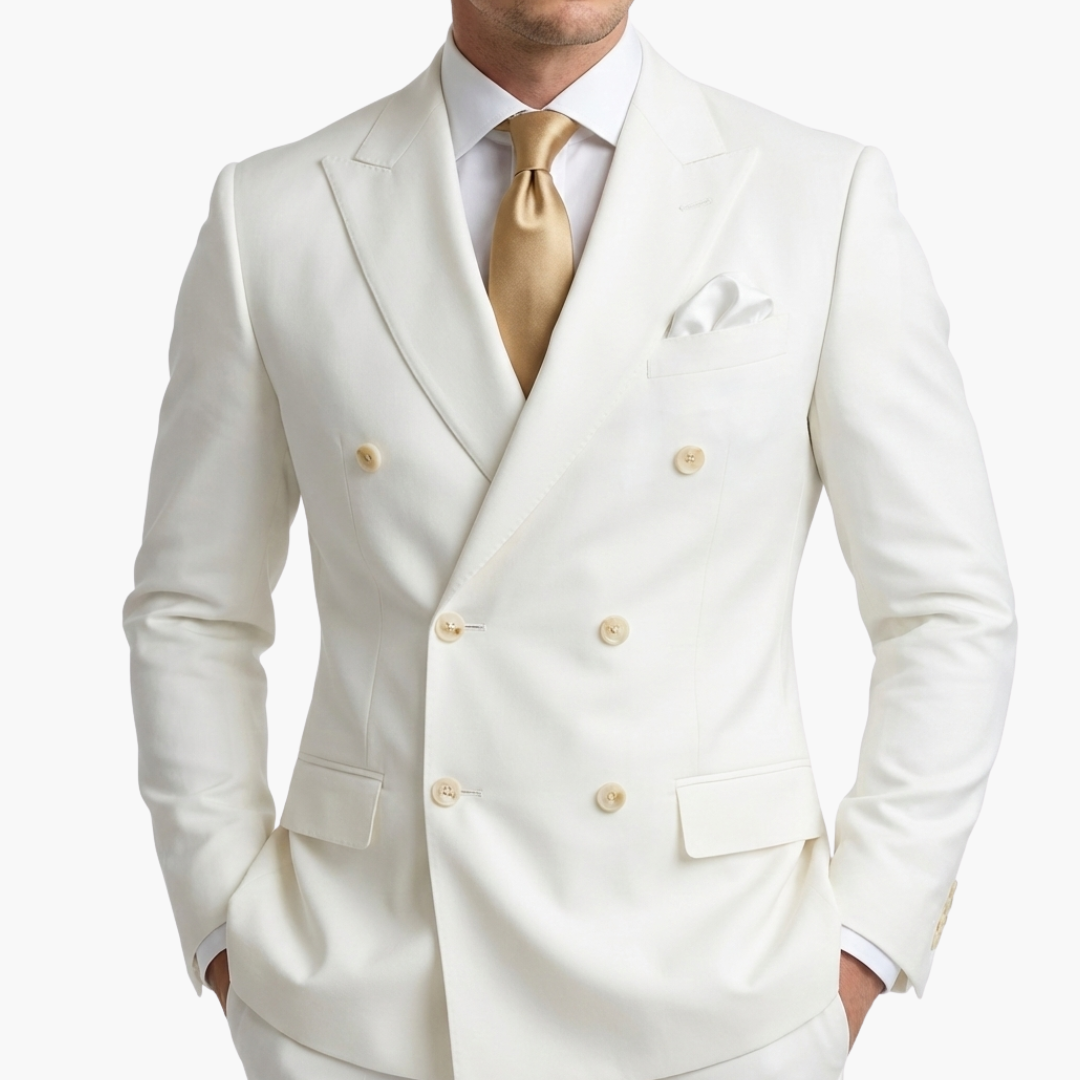 Men's Double-Breasted Suit Set – Tailored Notched-Lapel Blazer & Trousers for Weddings & Business