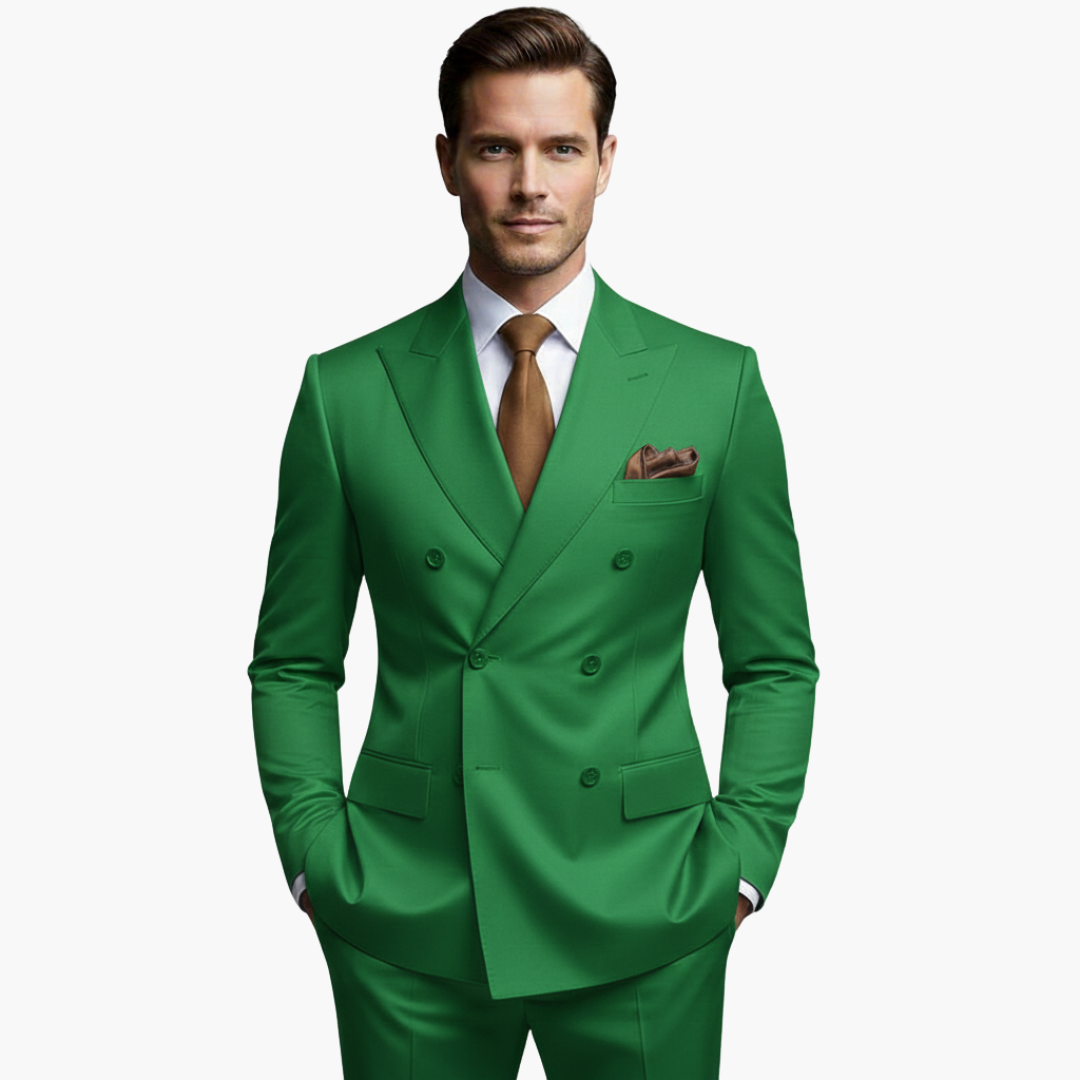 Men's Double-Breasted Suit Set – Tailored Notched-Lapel Blazer & Trousers for Weddings & Business