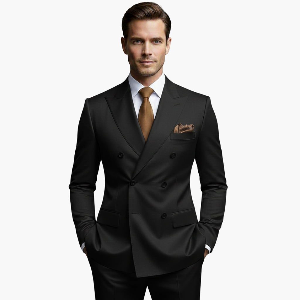 Men's Double-Breasted Suit Set – Tailored Notched-Lapel Blazer & Trousers for Weddings & Business