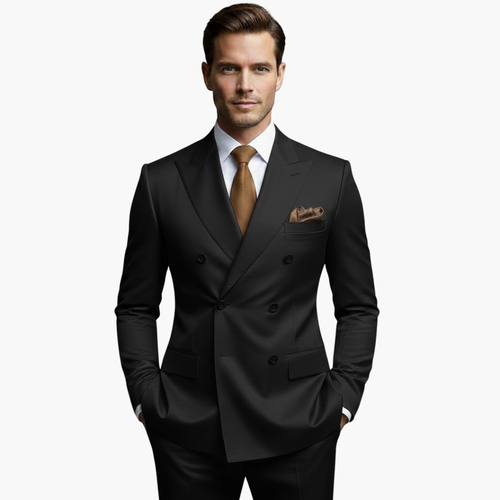 Men's Double-Breasted Suit Set – Tailored Notched-Lapel Blazer & Trousers for Weddings & Business