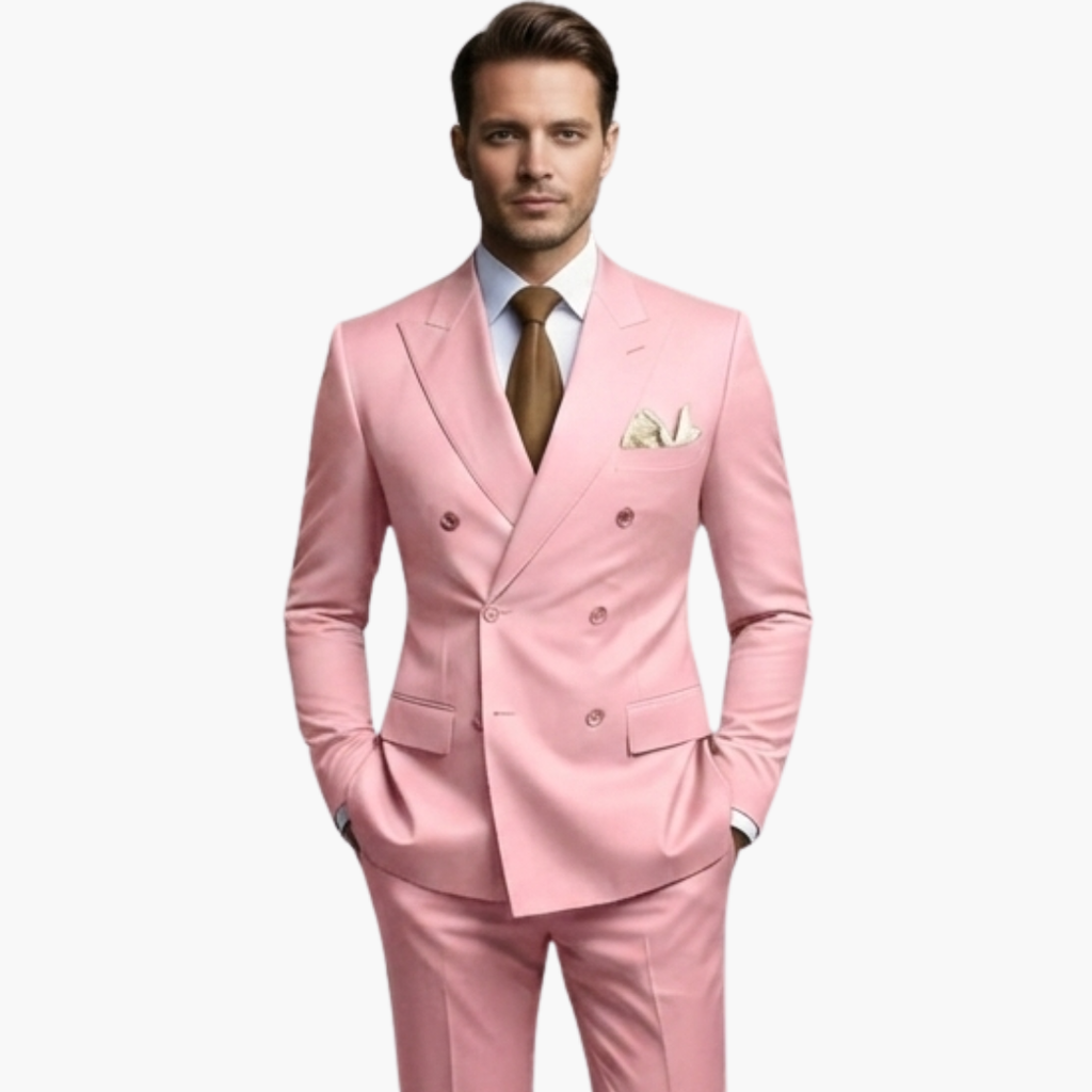 Men's Double-Breasted Suit Set – Tailored Notched-Lapel Blazer & Trousers for Weddings & Business
