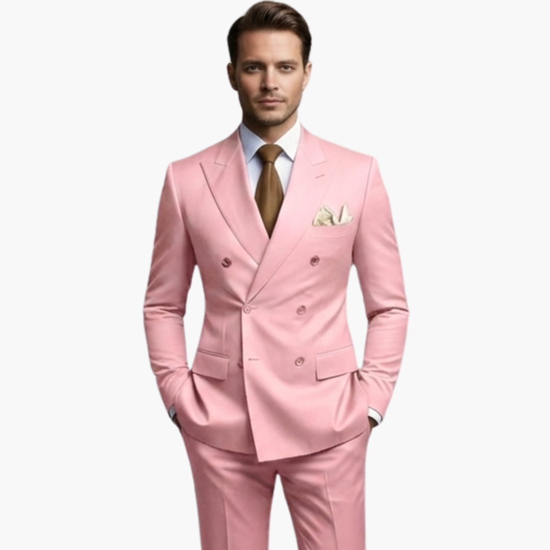 Men's Double-Breasted Suit Set – Tailored Notched-Lapel Blazer & Trousers for Weddings & Business