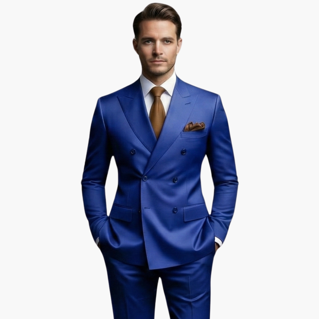 Men's Double-Breasted Suit Set – Tailored Notched-Lapel Blazer & Trousers for Weddings & Business