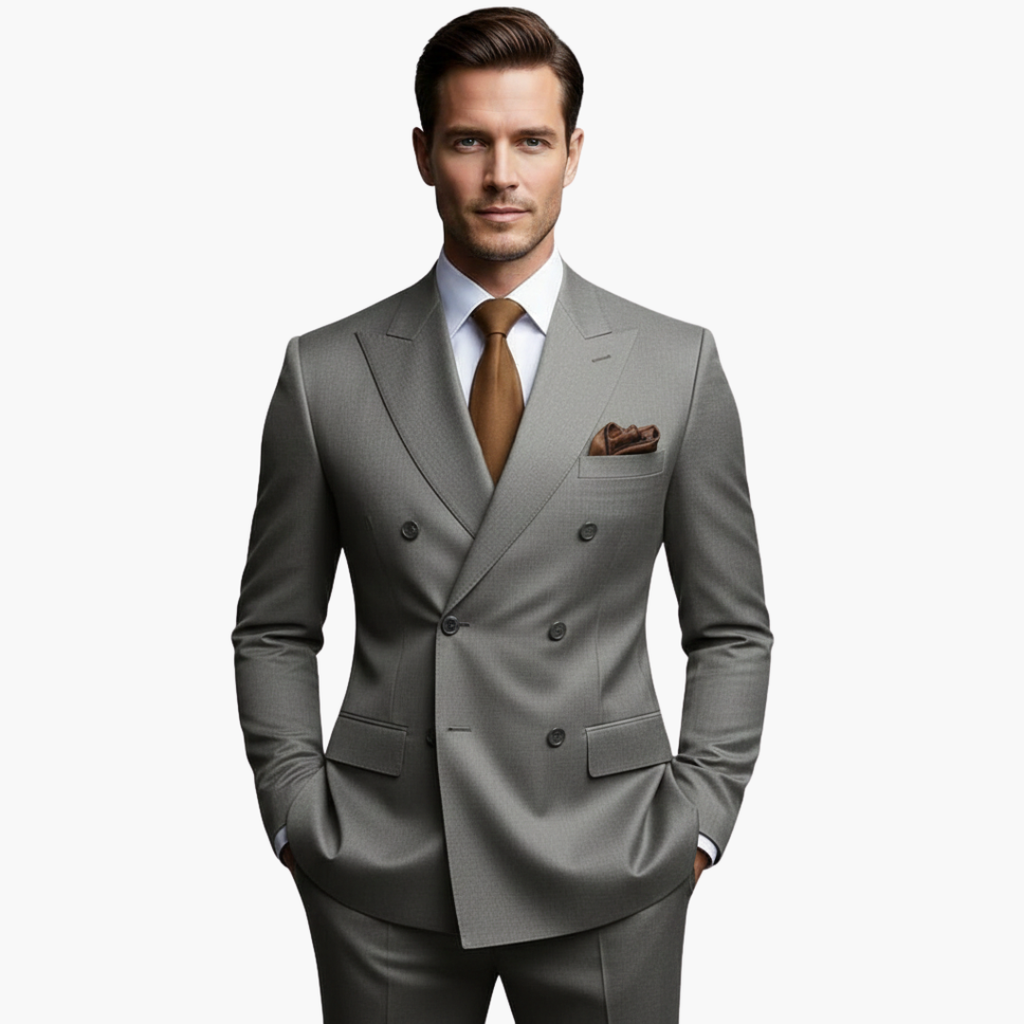 Men's Double-Breasted Suit Set – Tailored Notched-Lapel Blazer & Trousers for Weddings & Business