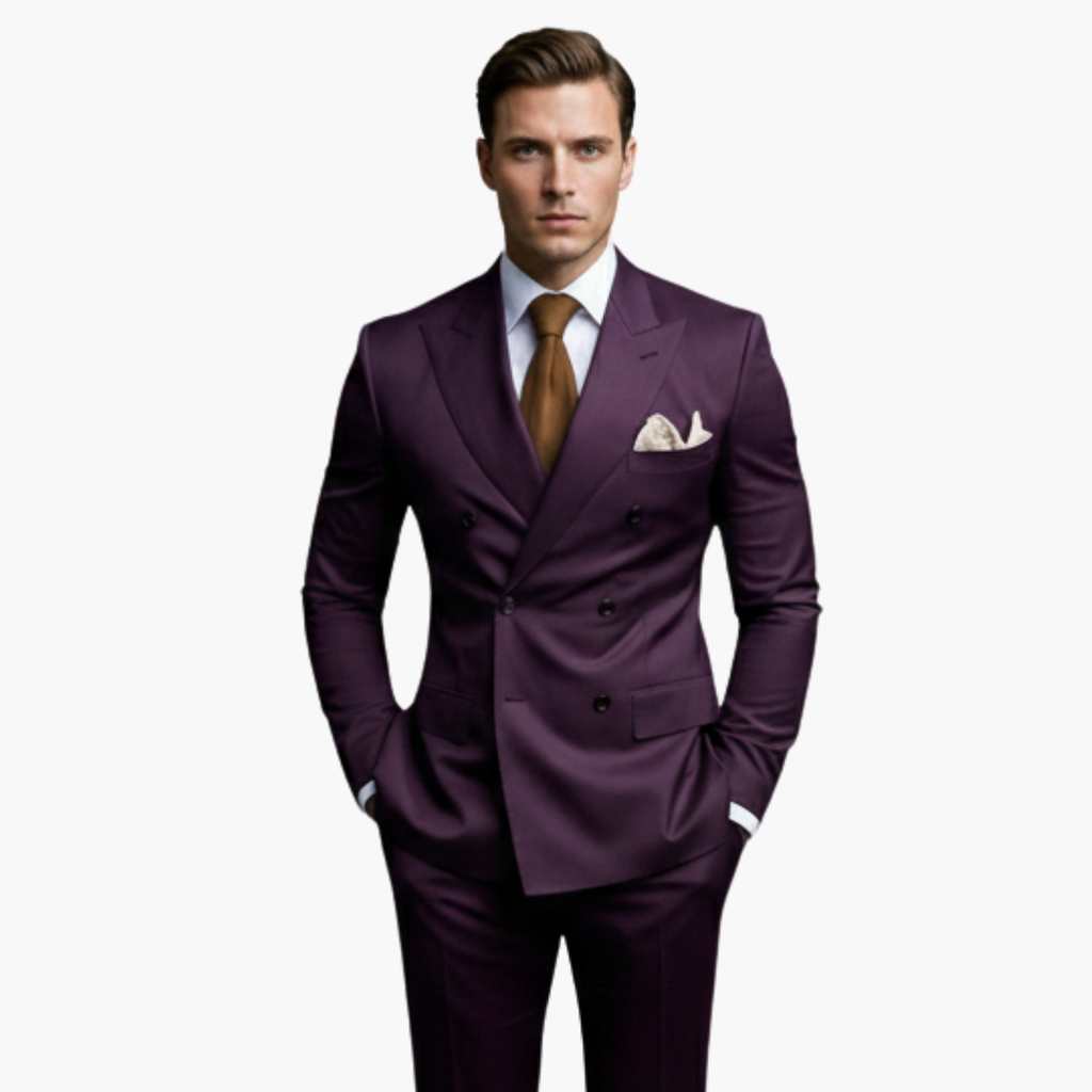 Men's Double-Breasted Suit Set – Tailored Notched-Lapel Blazer & Trousers for Weddings & Business
