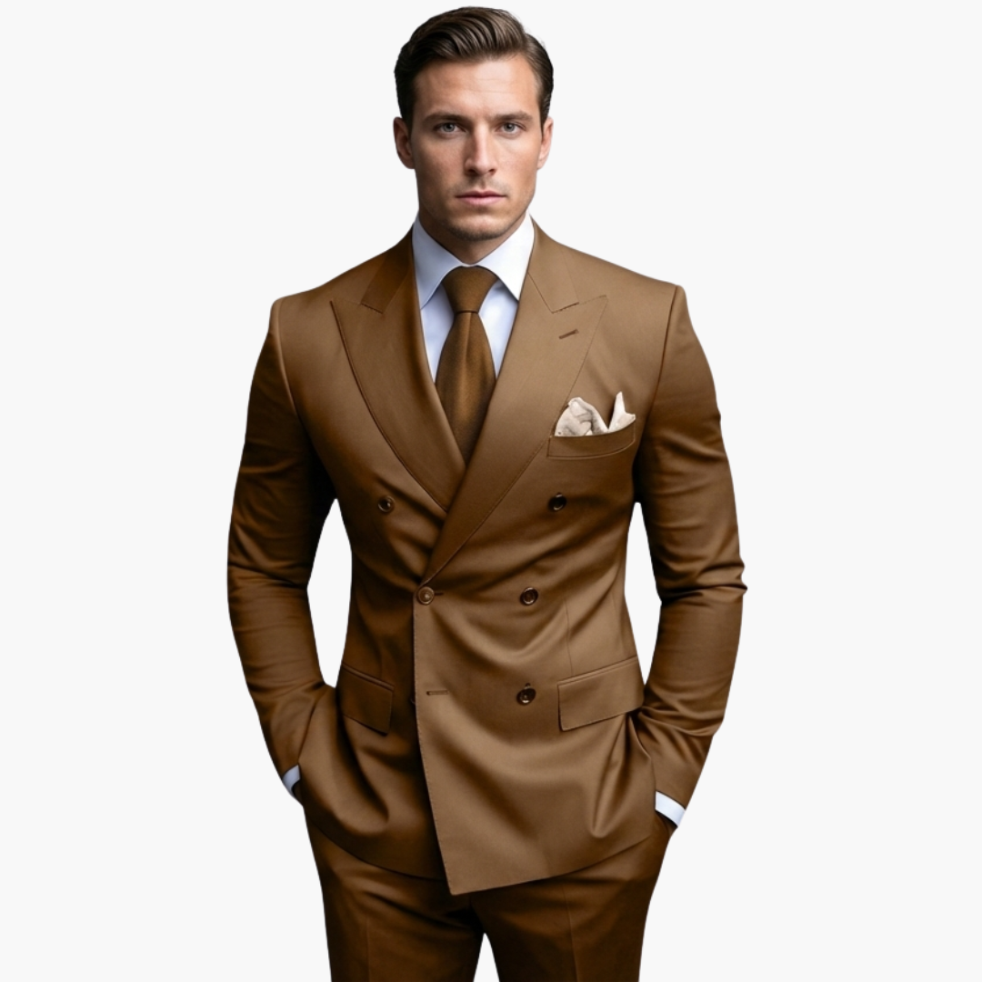 Men's Double-Breasted Suit Set – Tailored Notched-Lapel Blazer & Trousers for Weddings & Business