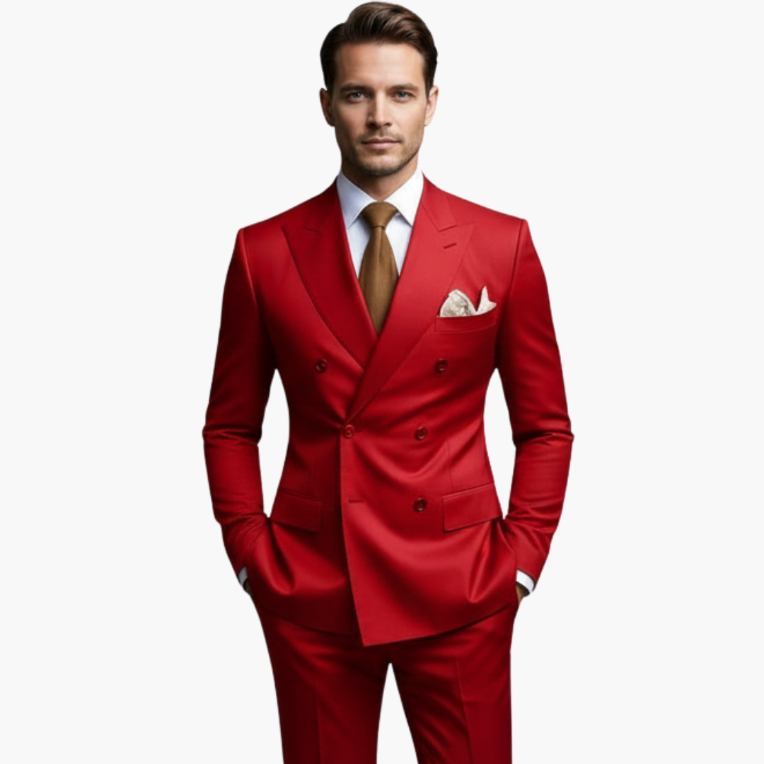 Men's Double-Breasted Suit Set – Tailored Notched-Lapel Blazer & Trousers for Weddings & Business