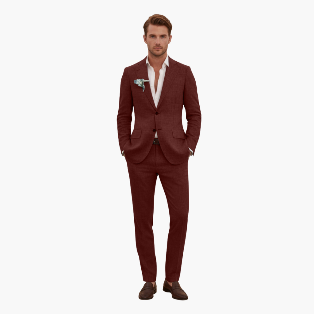 Men's Linen Suit Set – Two-Piece Button Blazer & Trousers Summer Holiday Suit