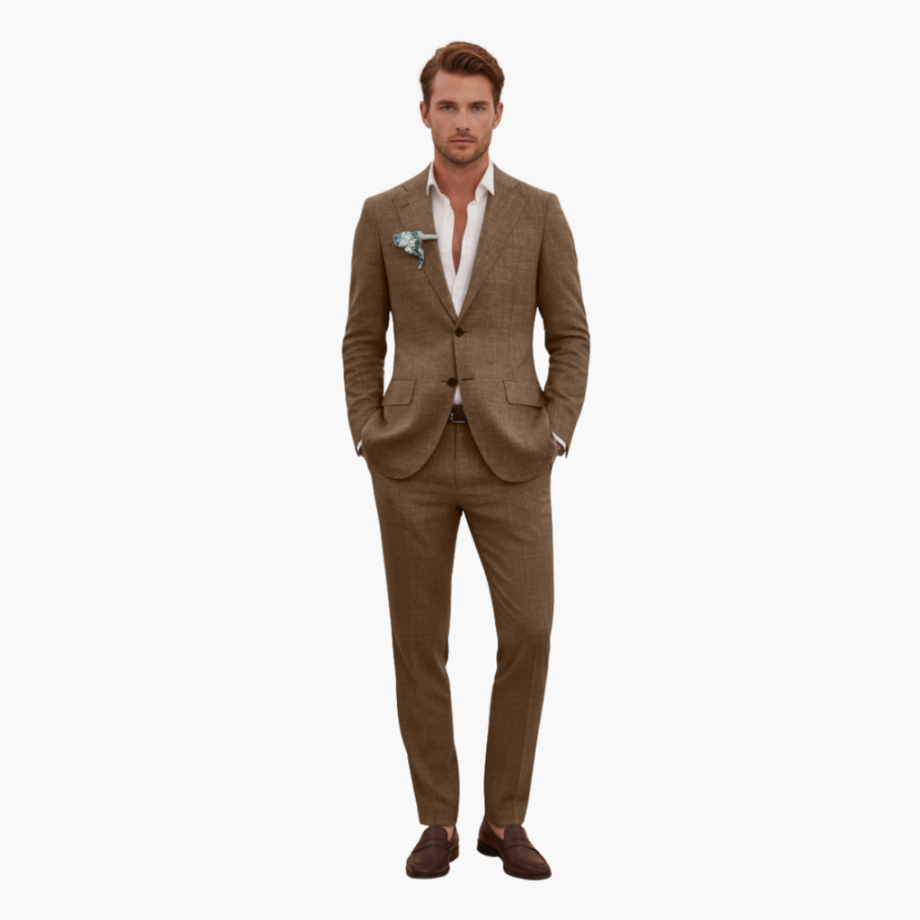 Men's Linen Suit Set – Two-Piece Button Blazer & Trousers Summer Holiday Suit