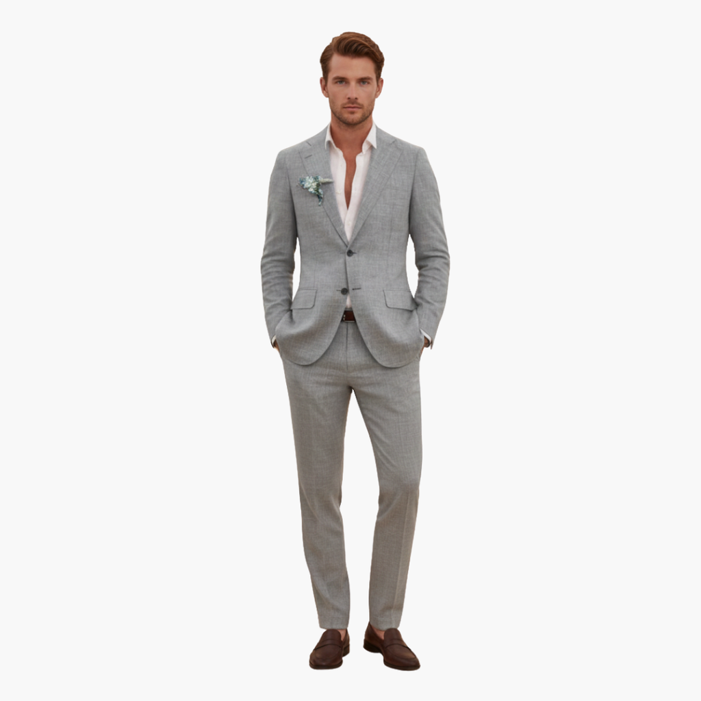 Men's Linen Suit Set – Two-Piece Button Blazer & Trousers Summer Holiday Suit