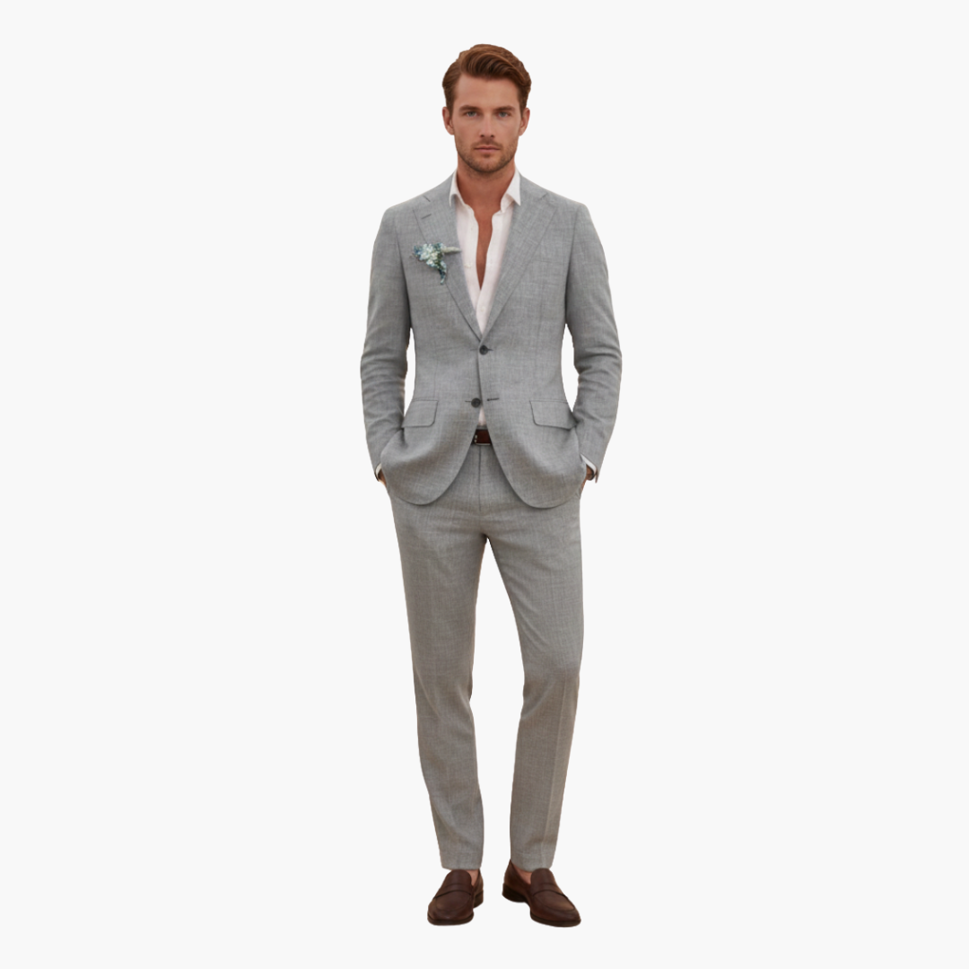 Men's Linen Suit Set – Two-Piece Button Blazer & Trousers Summer Holiday Suit
