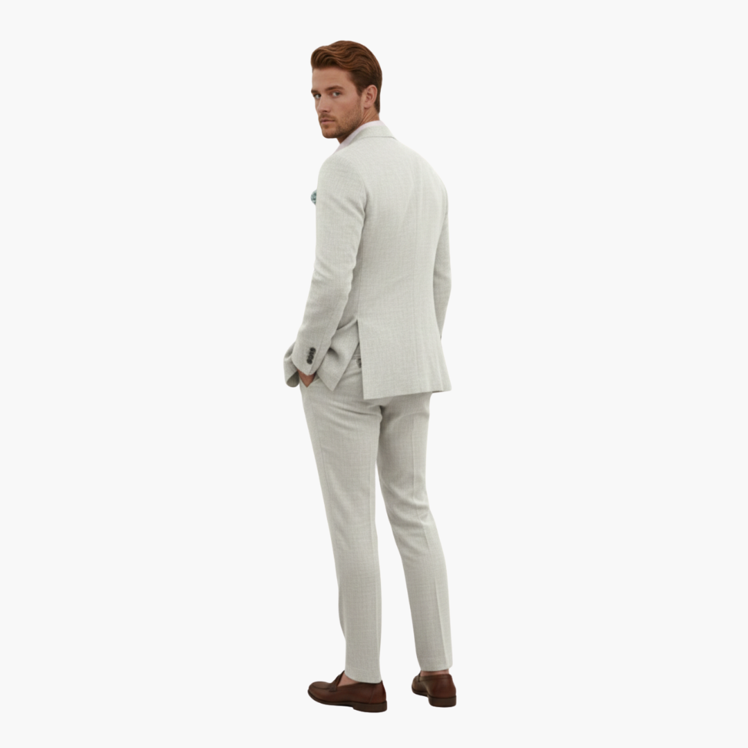 Men's Linen Suit Set – Two-Piece Button Blazer & Trousers Summer Holiday Suit
