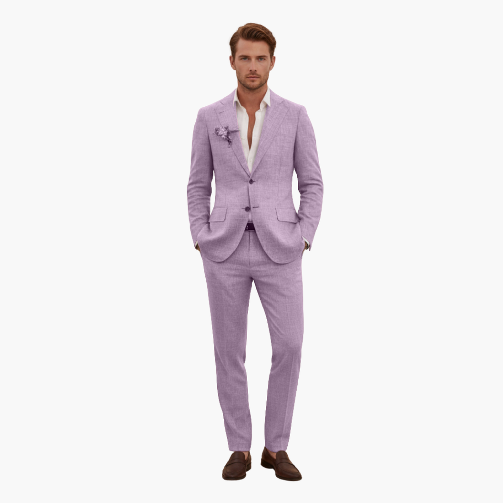Men's Linen Suit Set – Two-Piece Button Blazer & Trousers Summer Holiday Suit