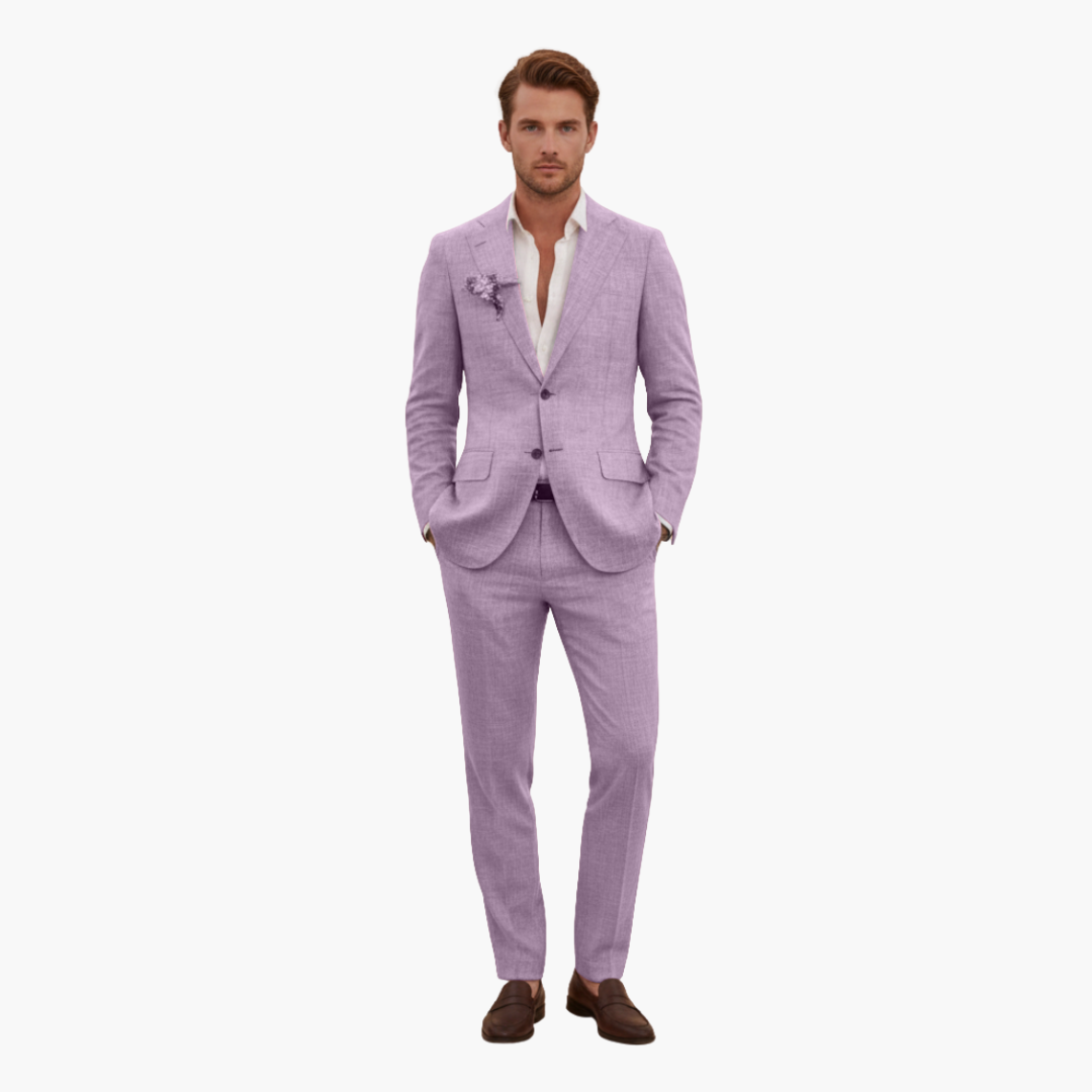 Men's Linen Suit Set – Two-Piece Button Blazer & Trousers Summer Holiday Suit