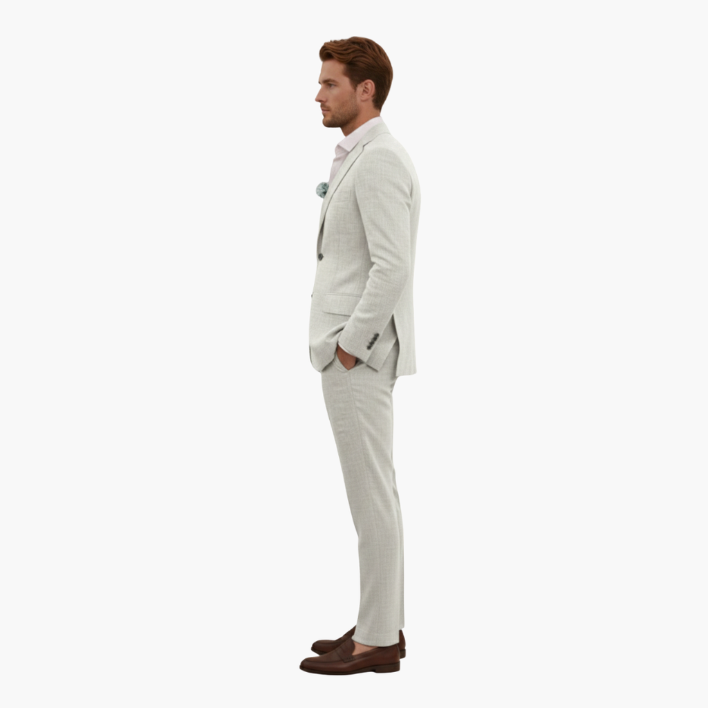 Men's Linen Suit Set – Two-Piece Button Blazer & Trousers Summer Holiday Suit