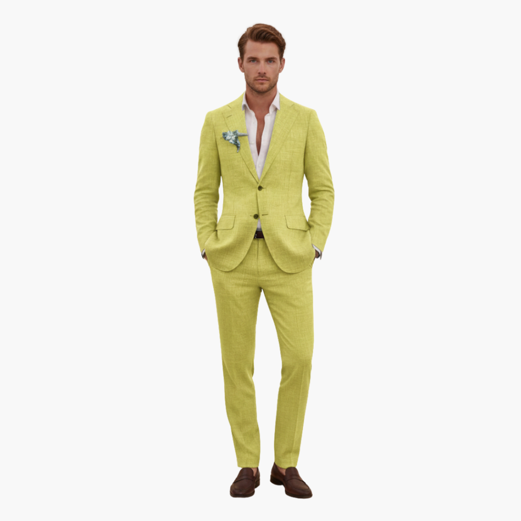 Men's Linen Suit Set – Two-Piece Button Blazer & Trousers Summer Holiday Suit