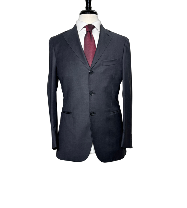 Men's Charcoal Textured Notch Lapel Classic Fit 3-Button Wool Suit – view 2