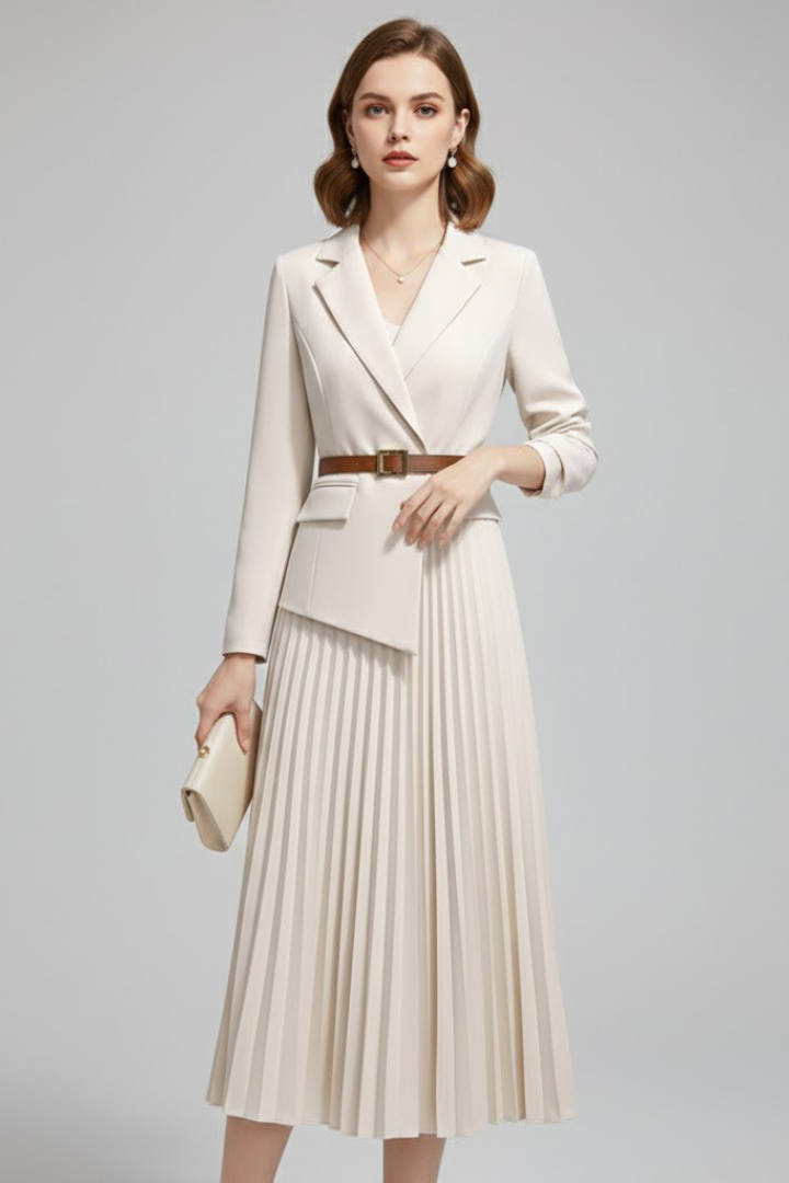 Women's Belted Blazer Dress – Tailored Wrap Jacket Dress for Office & Events