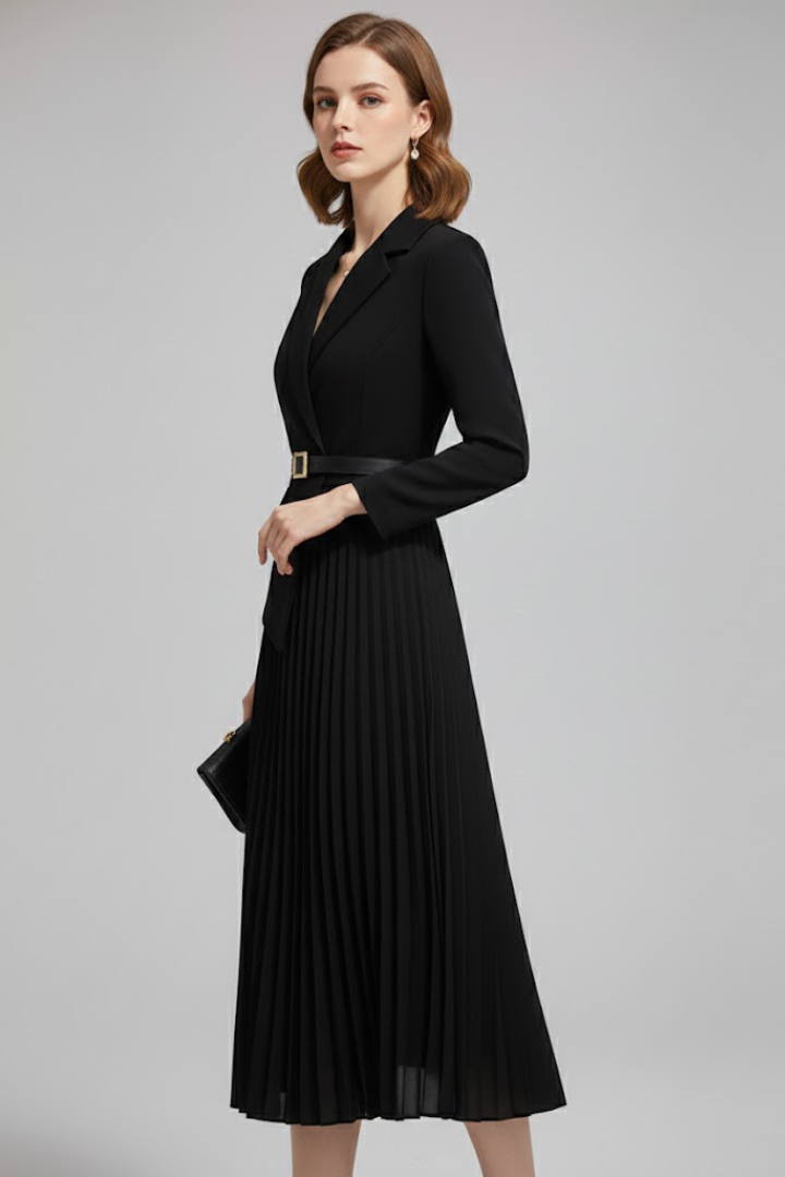 Women's Belted Blazer Dress – Tailored Wrap Jacket Dress for Office & Events