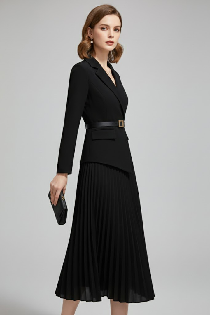 Women's Belted Blazer Dress – Tailored Wrap Jacket Dress for Office & Events