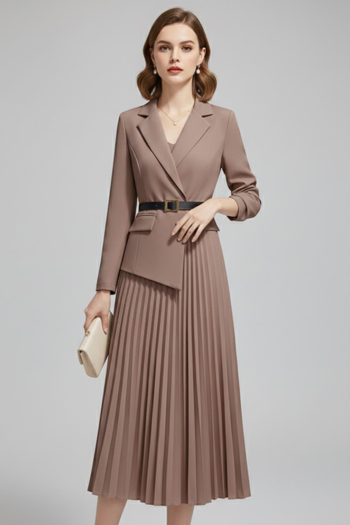 Women's Belted Blazer Dress – Tailored Wrap Jacket Dress for Office & Events