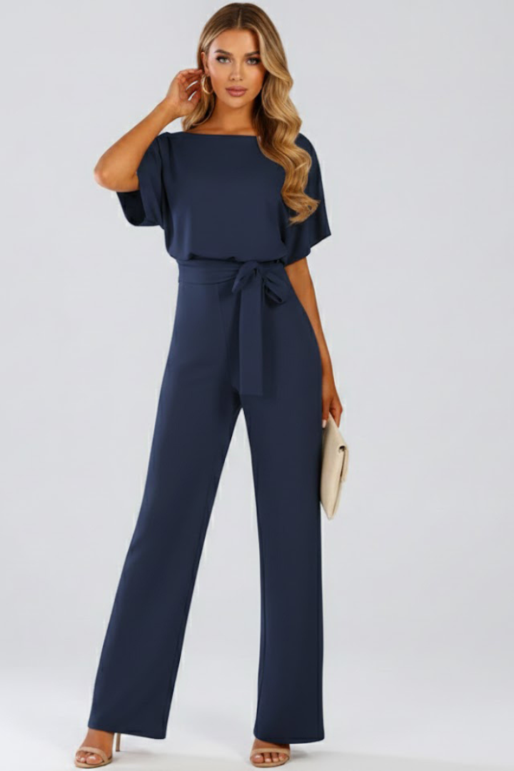 Women's Wide-Leg Jumpsuit with Belt – Tailored Structured One-Piece