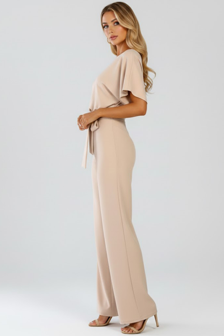 Women's Wide-Leg Jumpsuit with Belt – Tailored Structured One-Piece