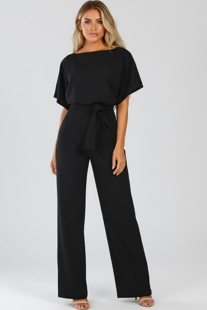 Women's Wide-Leg Jumpsuit with Belt – Tailored Structured One-Piece