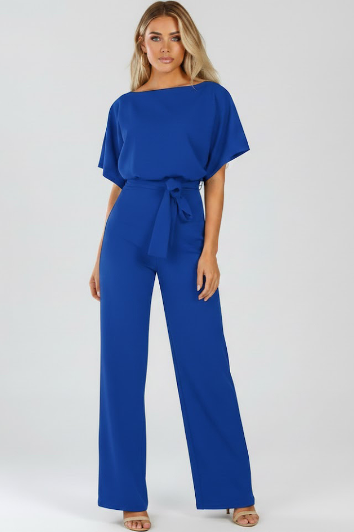 Women's Wide-Leg Jumpsuit with Belt – Tailored Structured One-Piece