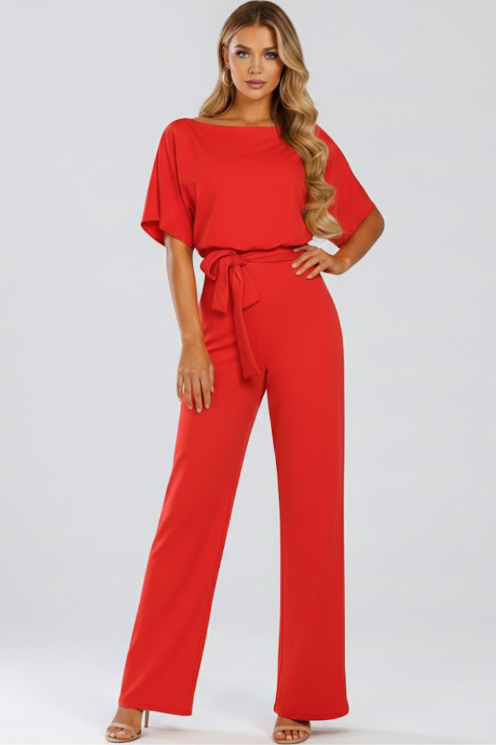 Women's Wide-Leg Jumpsuit with Belt – Tailored Structured One-Piece