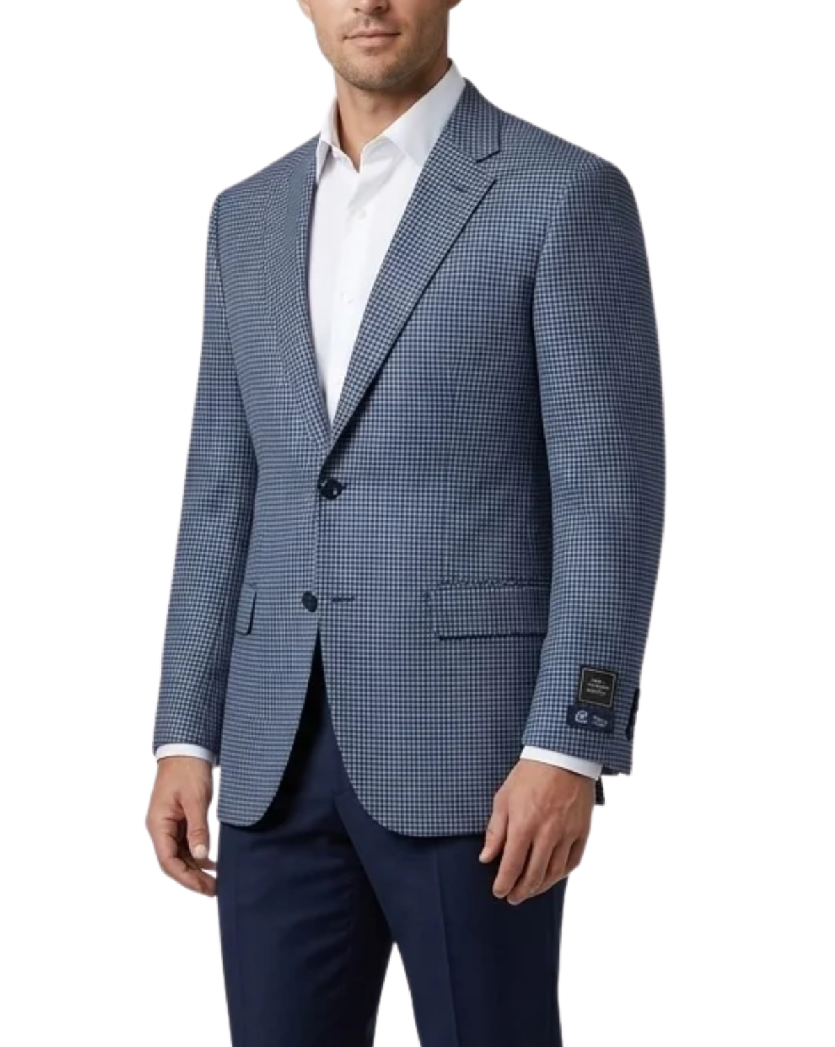 Men's Blue Houndstooth Modern Fit Notch Lapel 2-Button Wool Sport Coat