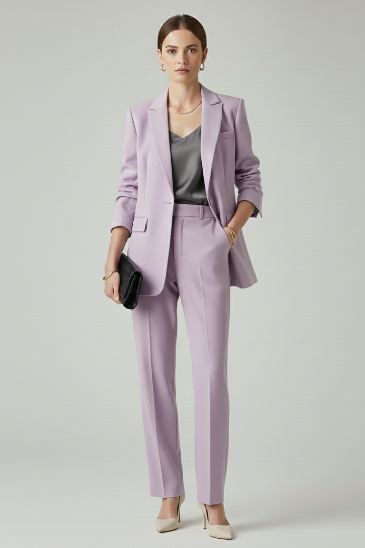 Women's Suit Set – Fitted Tailored Blazer & Straight-Leg Trousers for Workwear