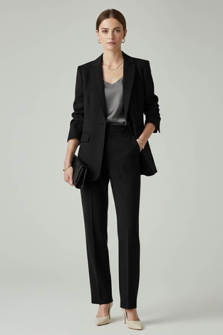 Women's Suit Set – Fitted Tailored Blazer & Straight-Leg Trousers for Workwear