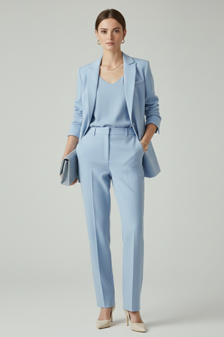 Women's Suit Set – Fitted Tailored Blazer & Straight-Leg Trousers for Workwear