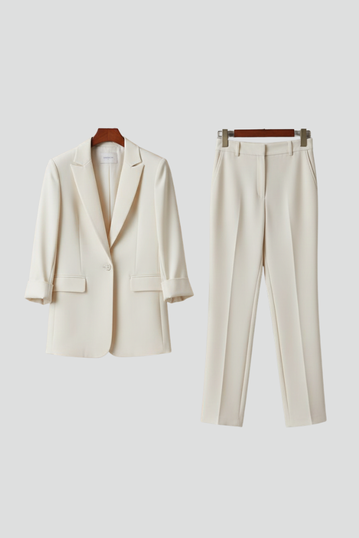 Women's Suit Set – Fitted Tailored Blazer & Straight-Leg Trousers for Workwear