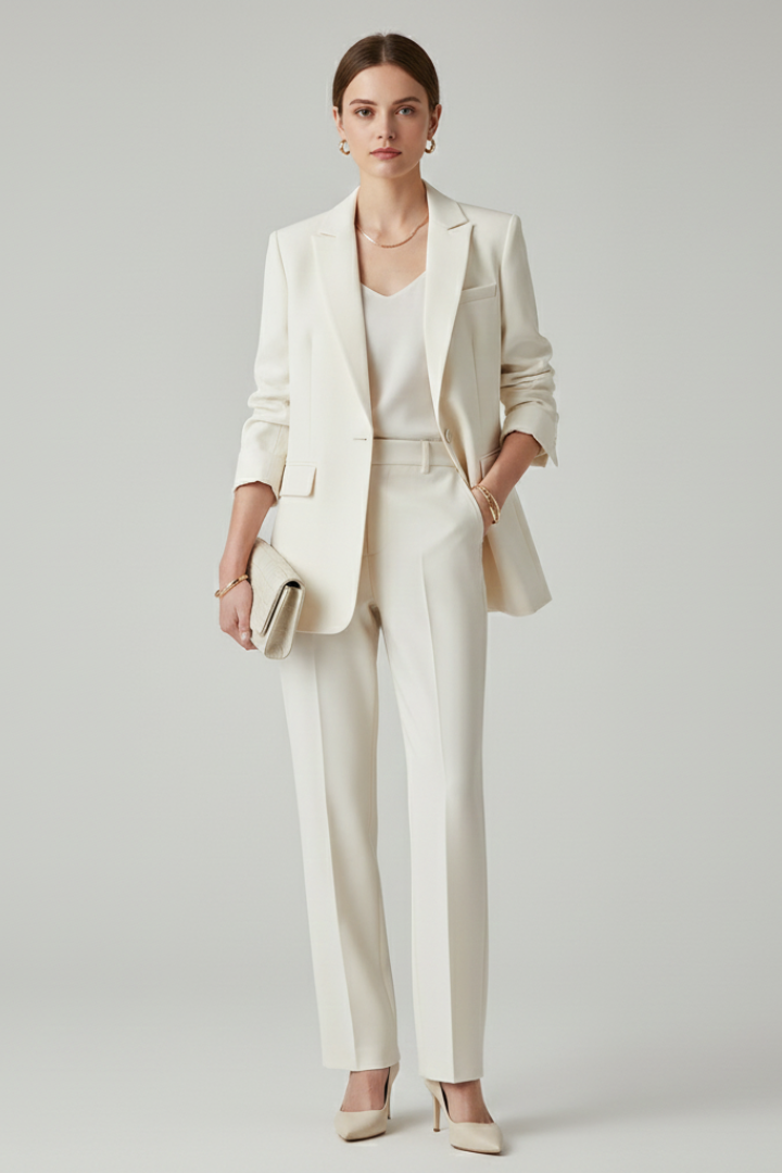 Women's Suit Set – Fitted Tailored Blazer & Straight-Leg Trousers for Workwear