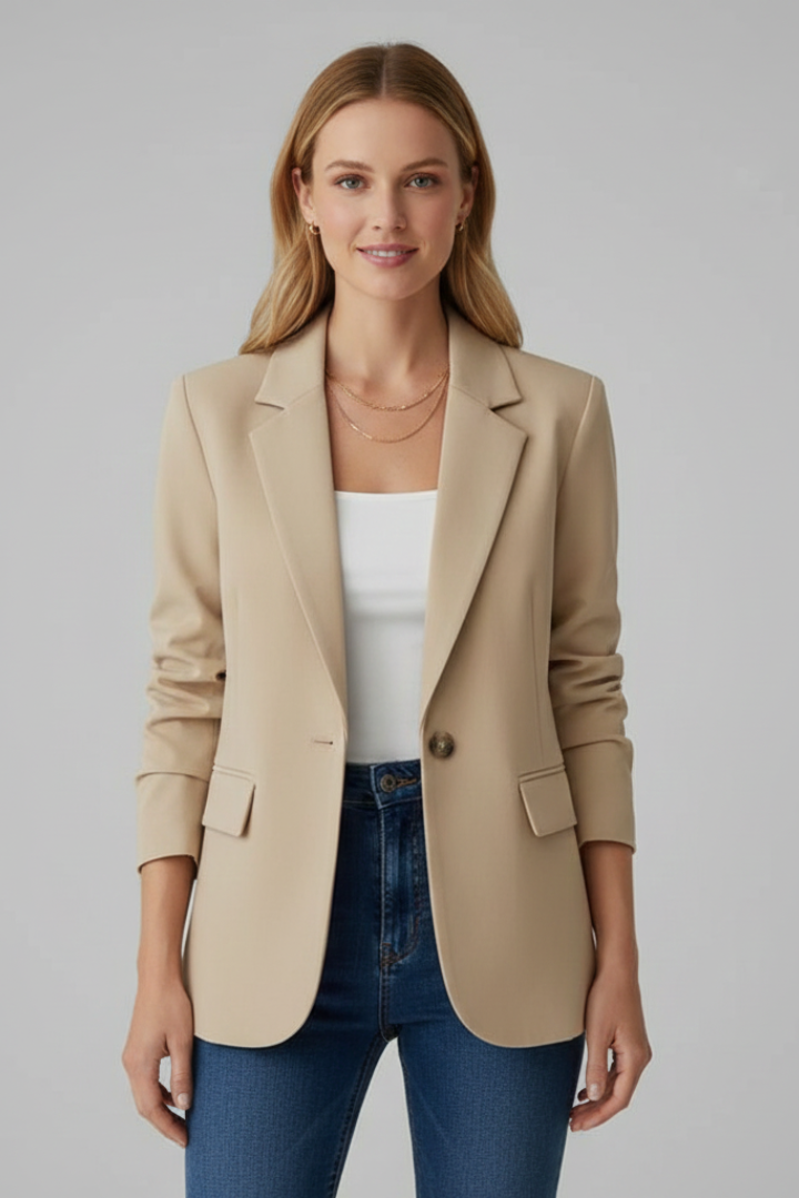 Women's Blazer with Notched Collar – Tailored Single Jacket for Office & Smart Wear
